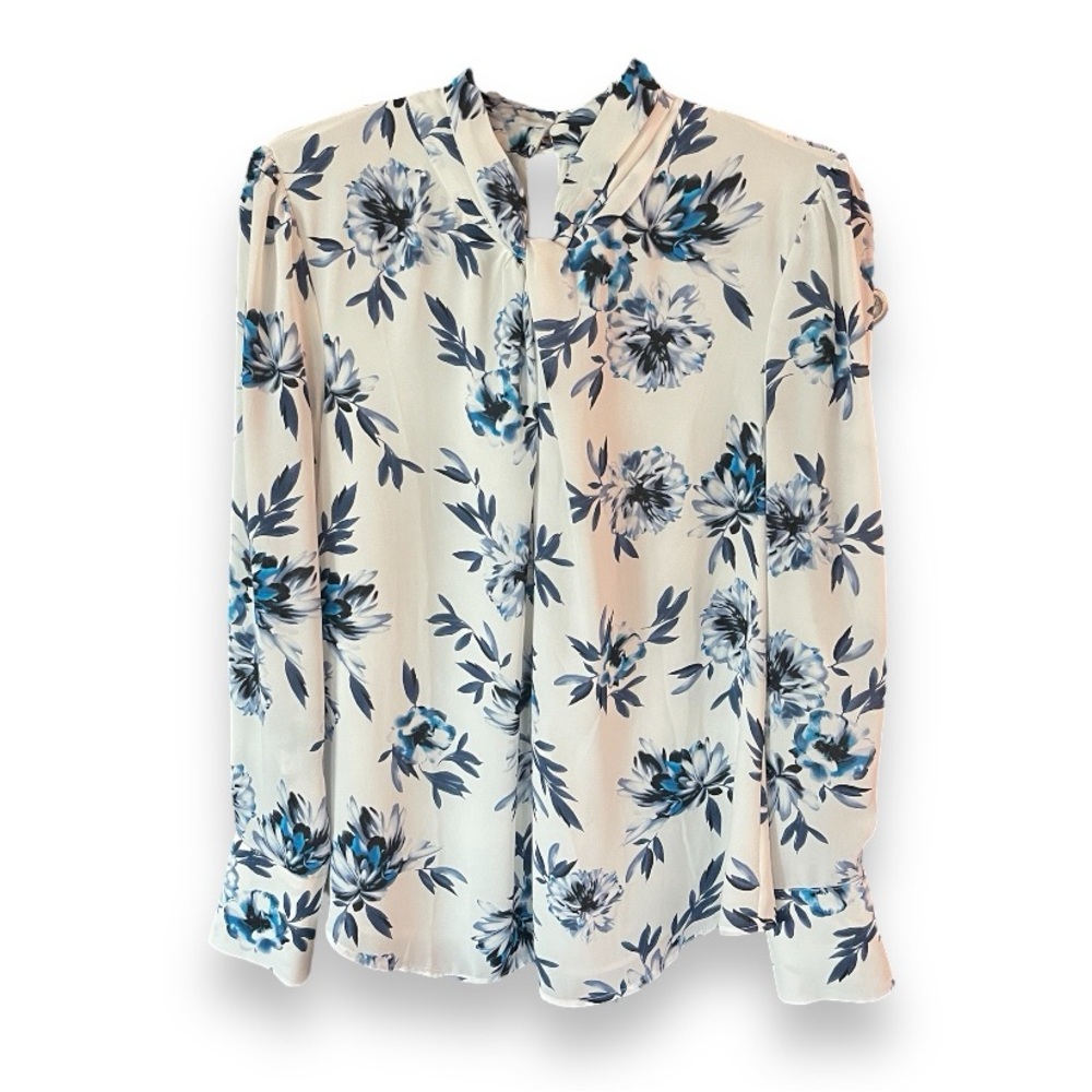 💙🤍WHBM Navy & White Floral Blouse White House | Black Market Size 8🤍💙